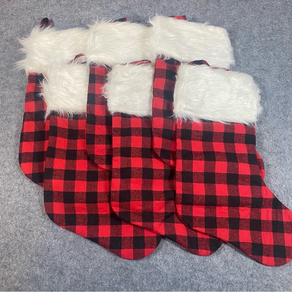 Buffalo Plaid Red and Black Christmas Stockings Set of 6